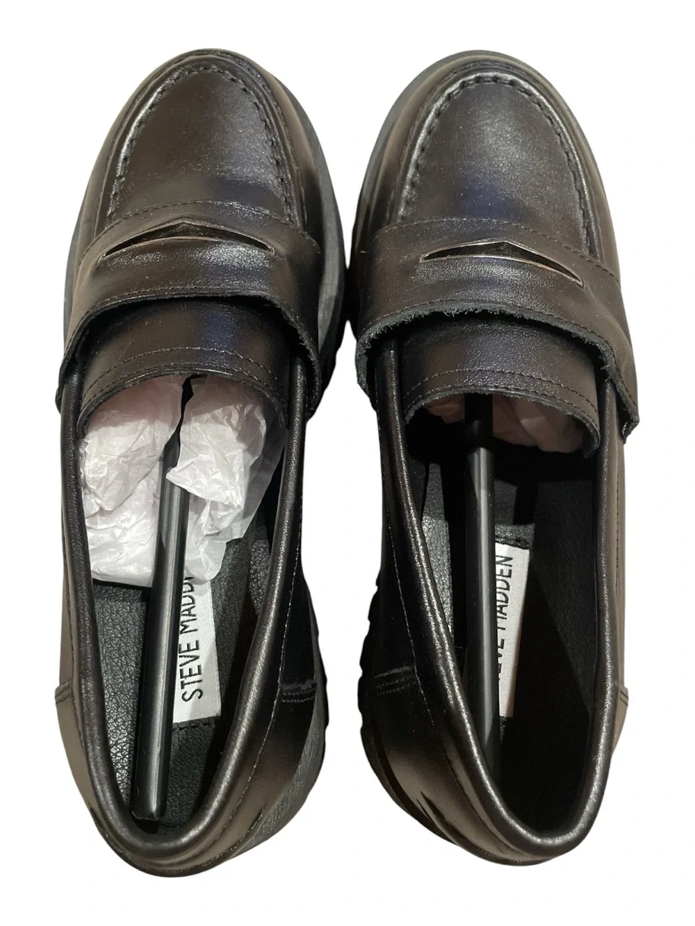 Steve Madden Lawrence Black Leather Chunky Lug Platform Loafers Shoes Size 8